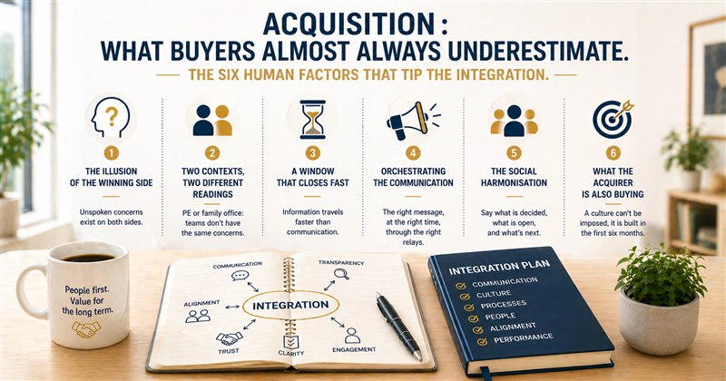 Illustration: the six human factors of a successful post-acquisition integration